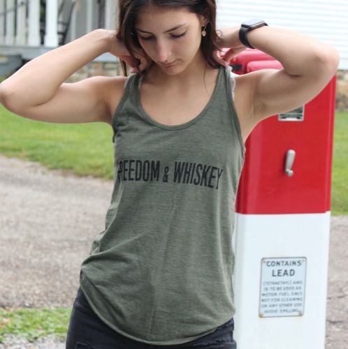 Women's Freedom & Whiskey Patriotic Tank Top (Army Green)