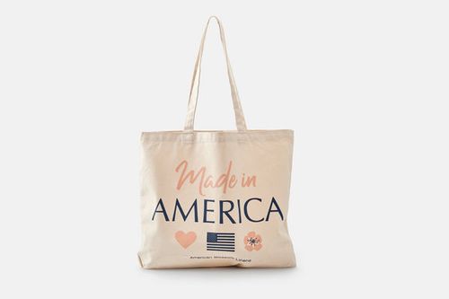 Cotton Shoulder Tote Bag with America Design