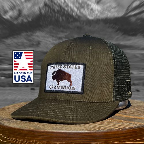 Olive Drab American Bison Snapback Hat