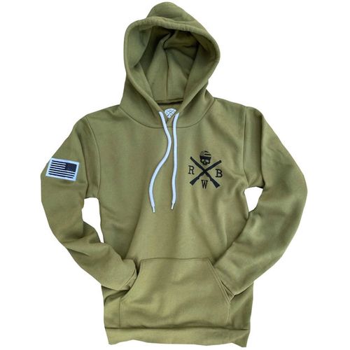 Men's American Flag Patch Patriotic Pullover Hooded Sweatshirt (Olive Drab)