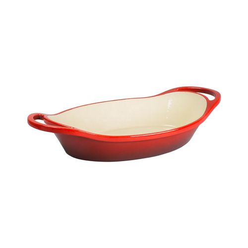 2 Quart Oval Red Enameled Cast Iron Casserole