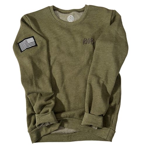 Women's American Flag Patch Raglan Ultra Soft Crew Neck Sweatshirt (Army)