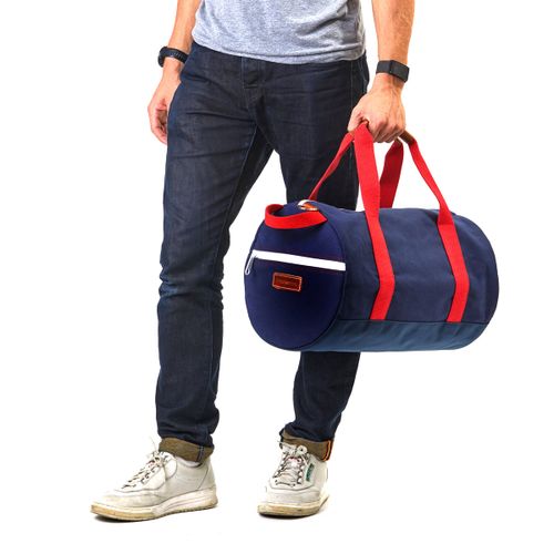 Round Traveling Duffel Bag - Navy/Red